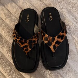 Aldo Black and Leopard Sandals Size 7